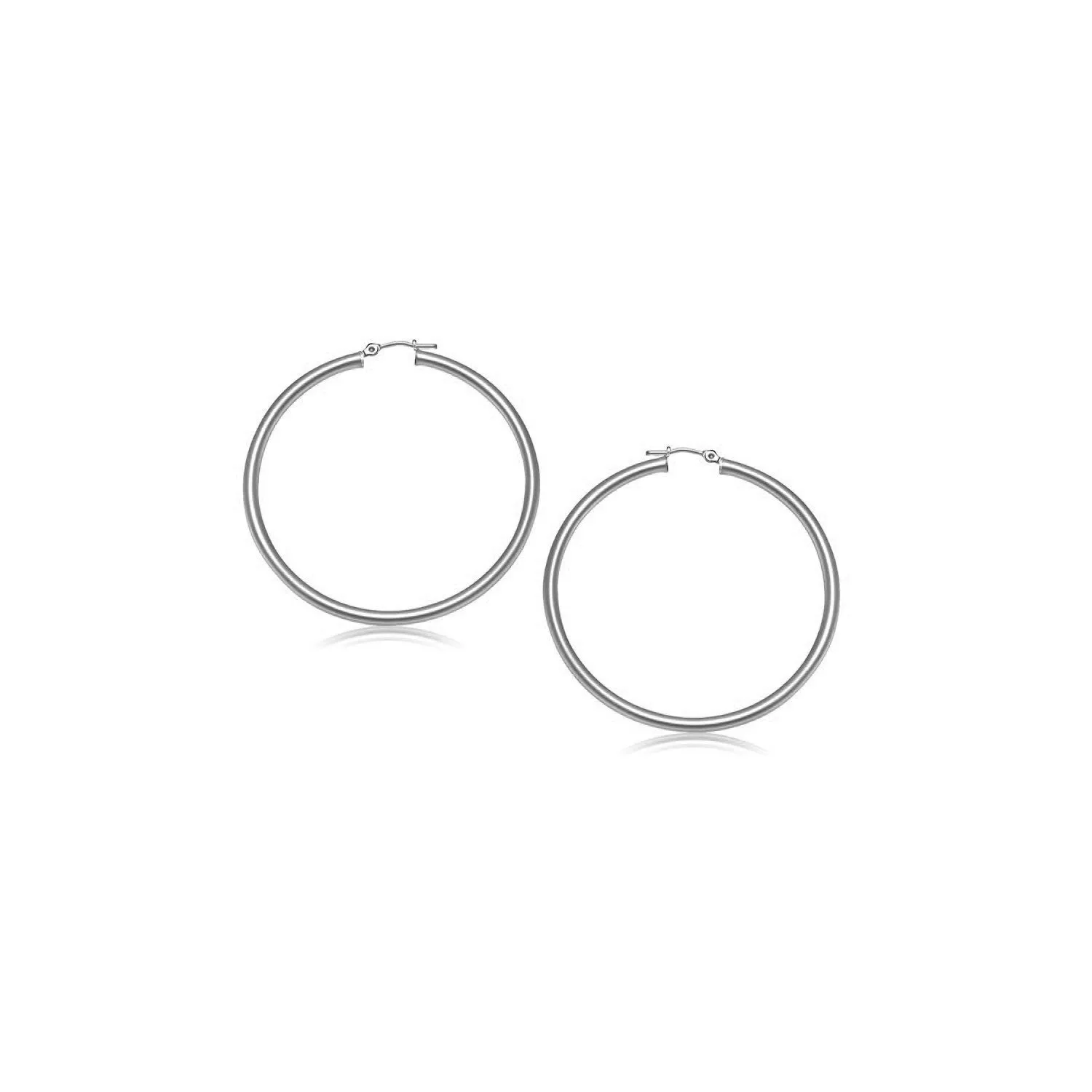 10k White Gold Polished Hoop Earrings (15 mm)-rx67432