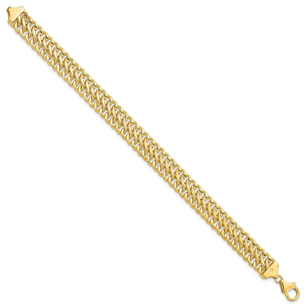 10mm 14k Yellow Gold Polished Hollow S Link Chain Bracelet, 7.5 Inch