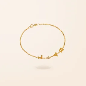 14K Gold Initial and Diamond Bezel Bracelet