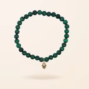 14K Gold Malachite Bead Hamsa Bracelet