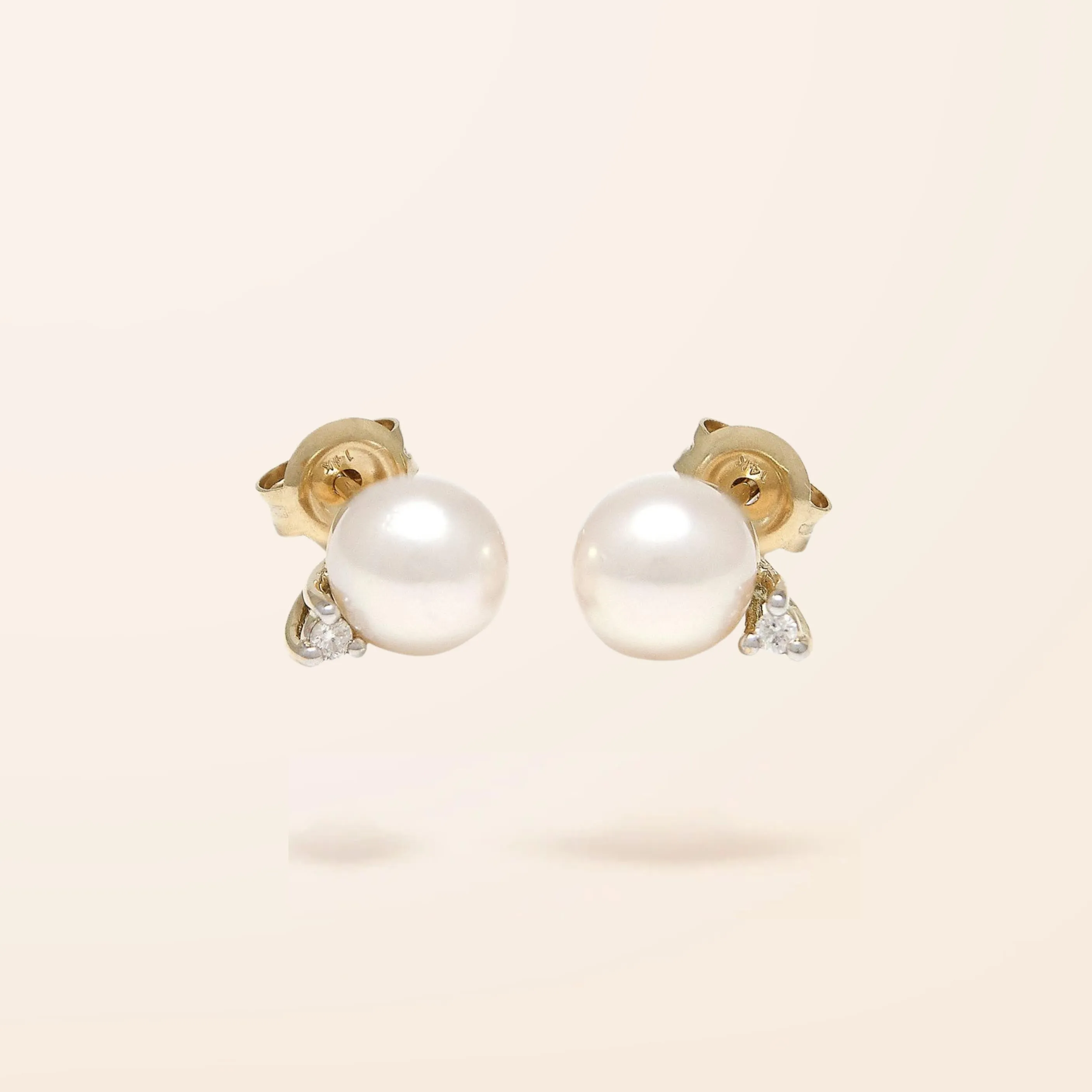 14K Pearl And Diamond Stud Earrings