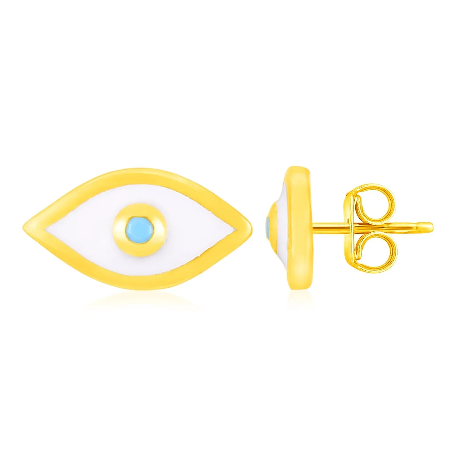 14K Yellow Gold Evil Eye Earrings with Enamel-rx90604