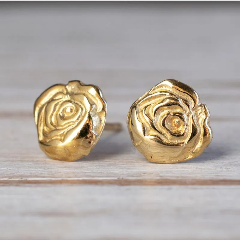 14K Yellow Gold Roses Stud Earrings