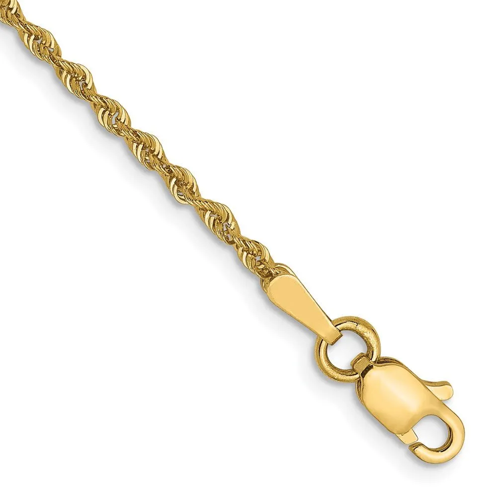 1.6mm 14K Yellow Gold Solid Classic Rope Chain Bracelet, 7 Inch