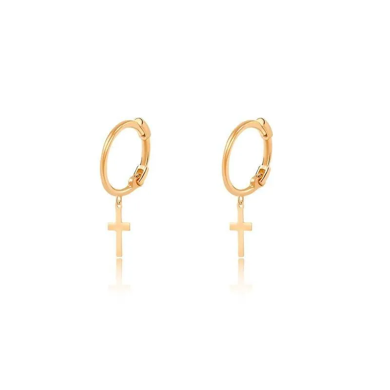 18K Gold Dangle Cross Earrings