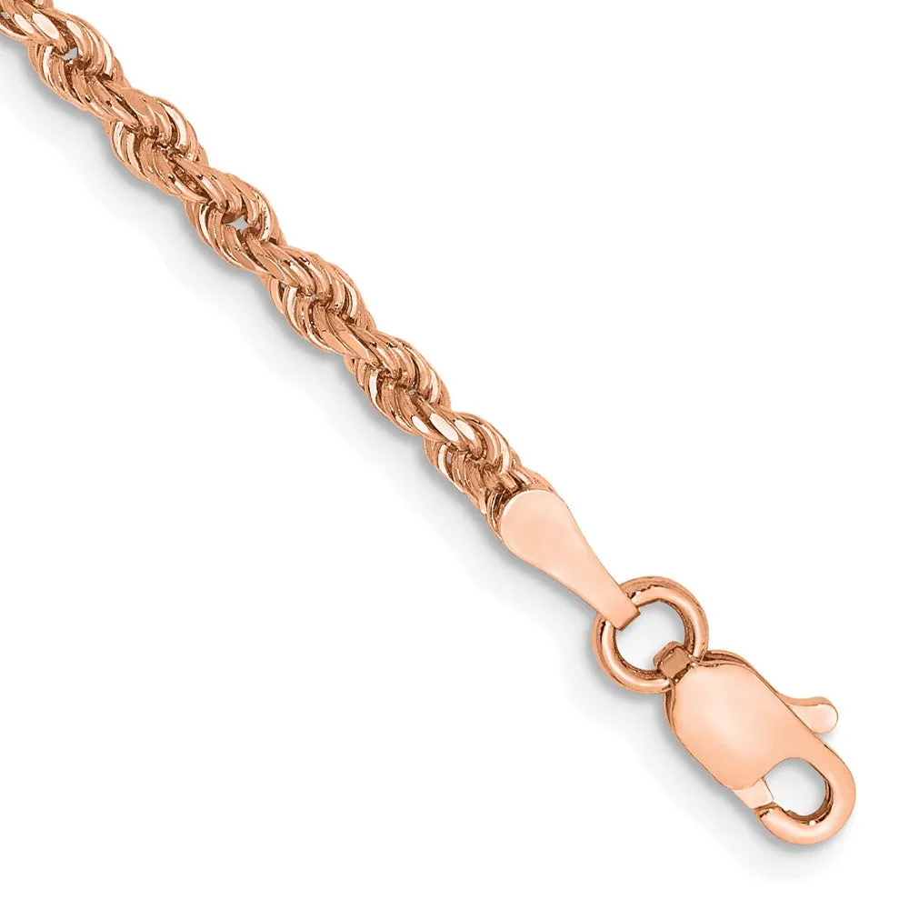 2.25mm 14K Rose Gold Handmade D/C Solid Rope Chain Bracelet