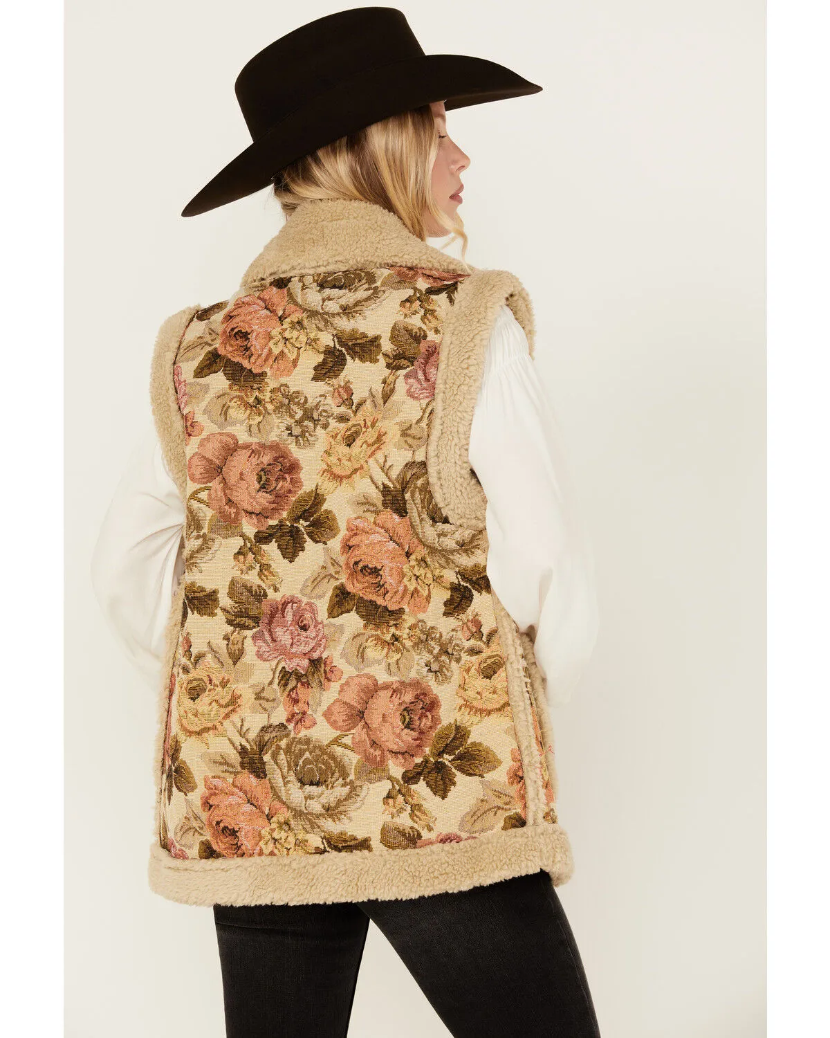 26 International Women's Floral Print Sherpa Lined Vest