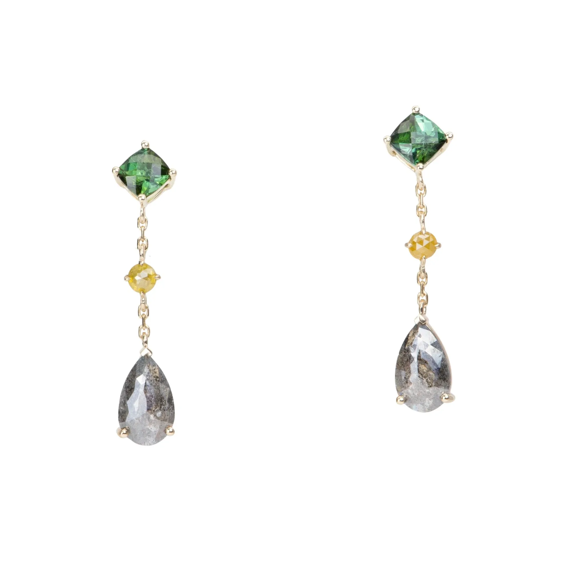 2.88ctw Diamond and Tourmaline Dangle Earrings 14K Gold R3127