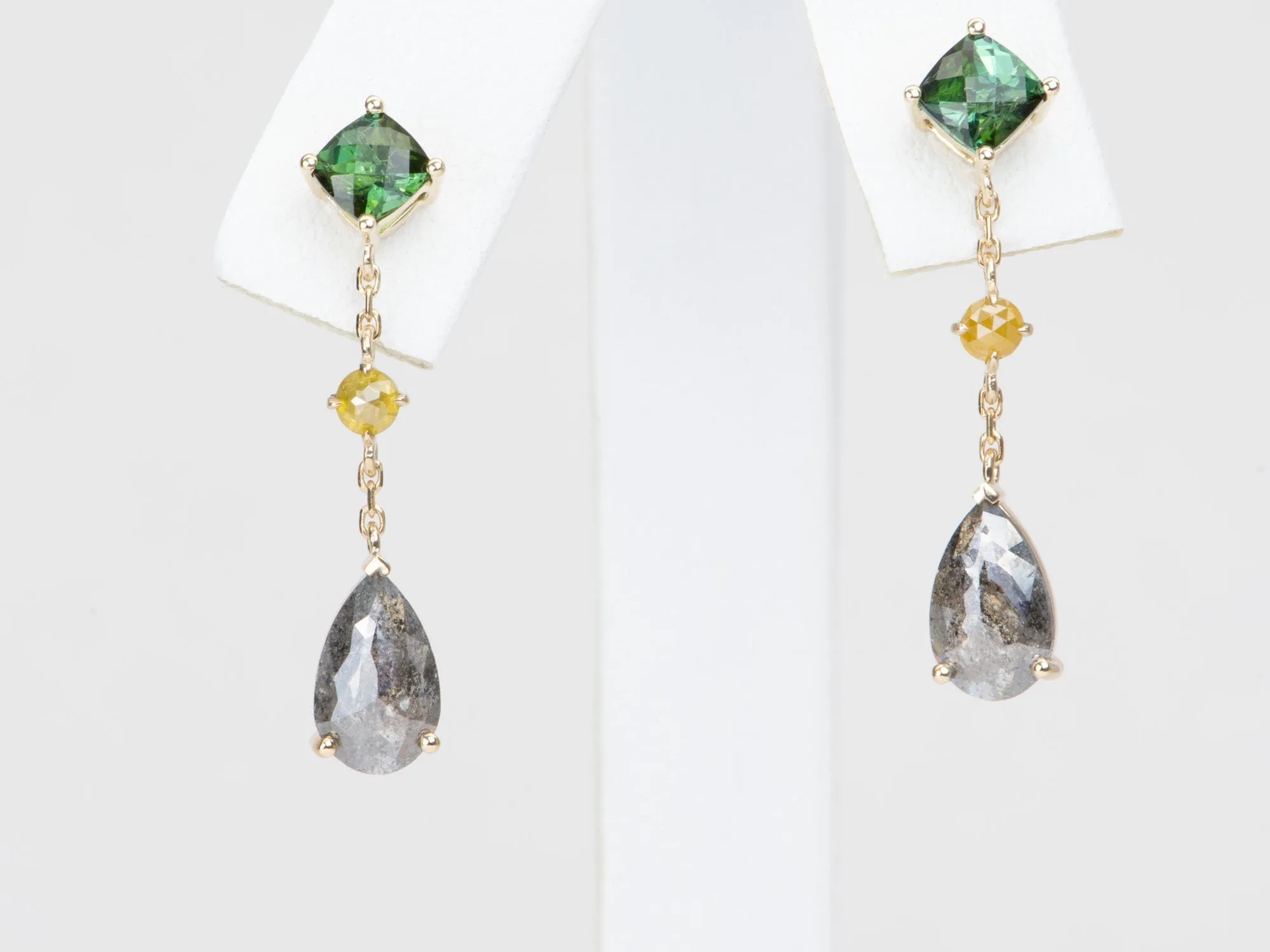 2.88ctw Diamond and Tourmaline Dangle Earrings 14K Gold R3127