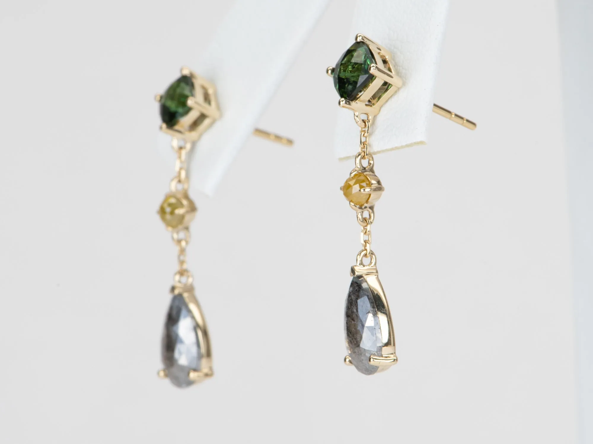 2.88ctw Diamond and Tourmaline Dangle Earrings 14K Gold R3127