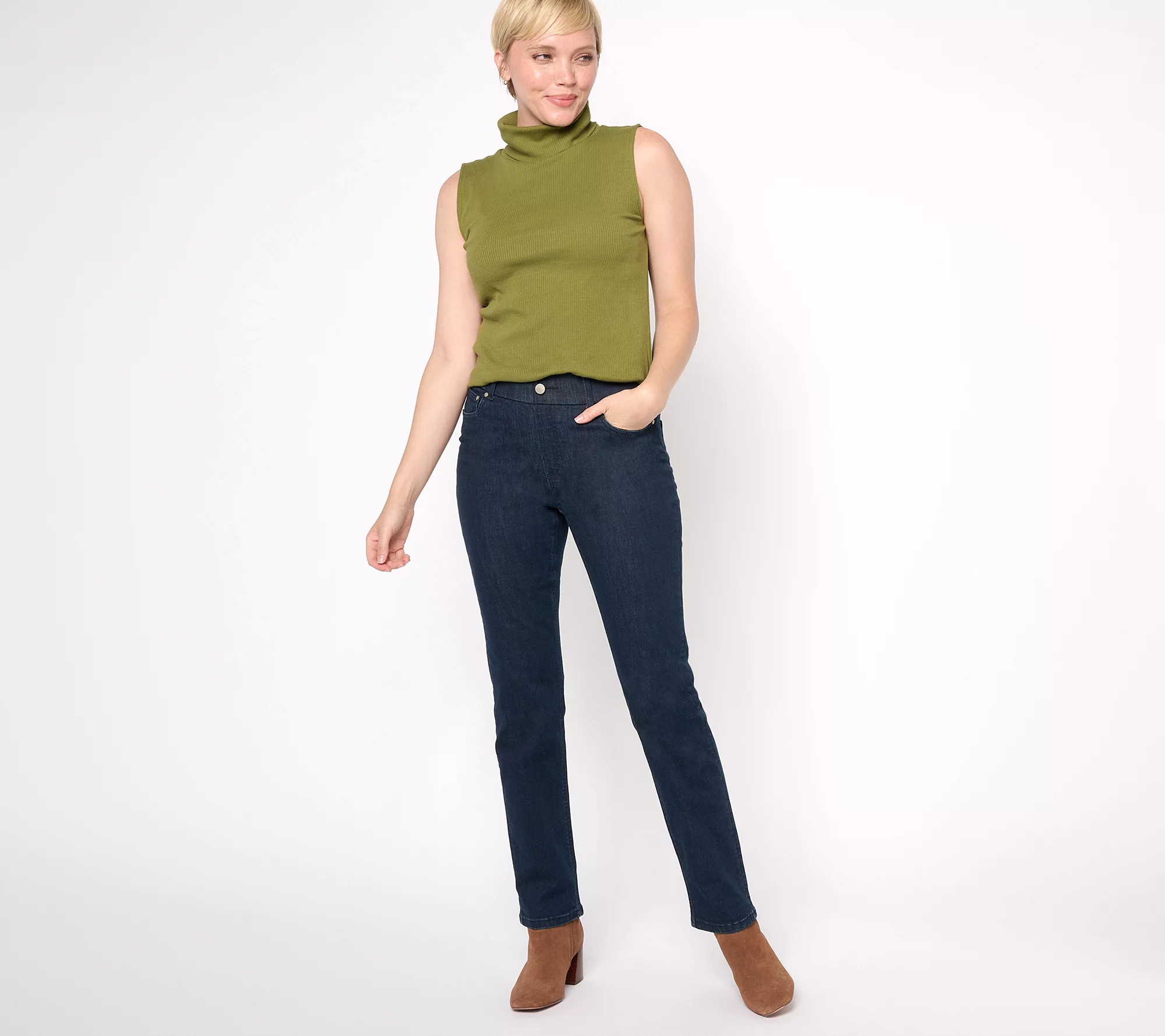 "As Is" Denim & Co. Perfect Flex Petite Straight Leg Pull-On Jeans