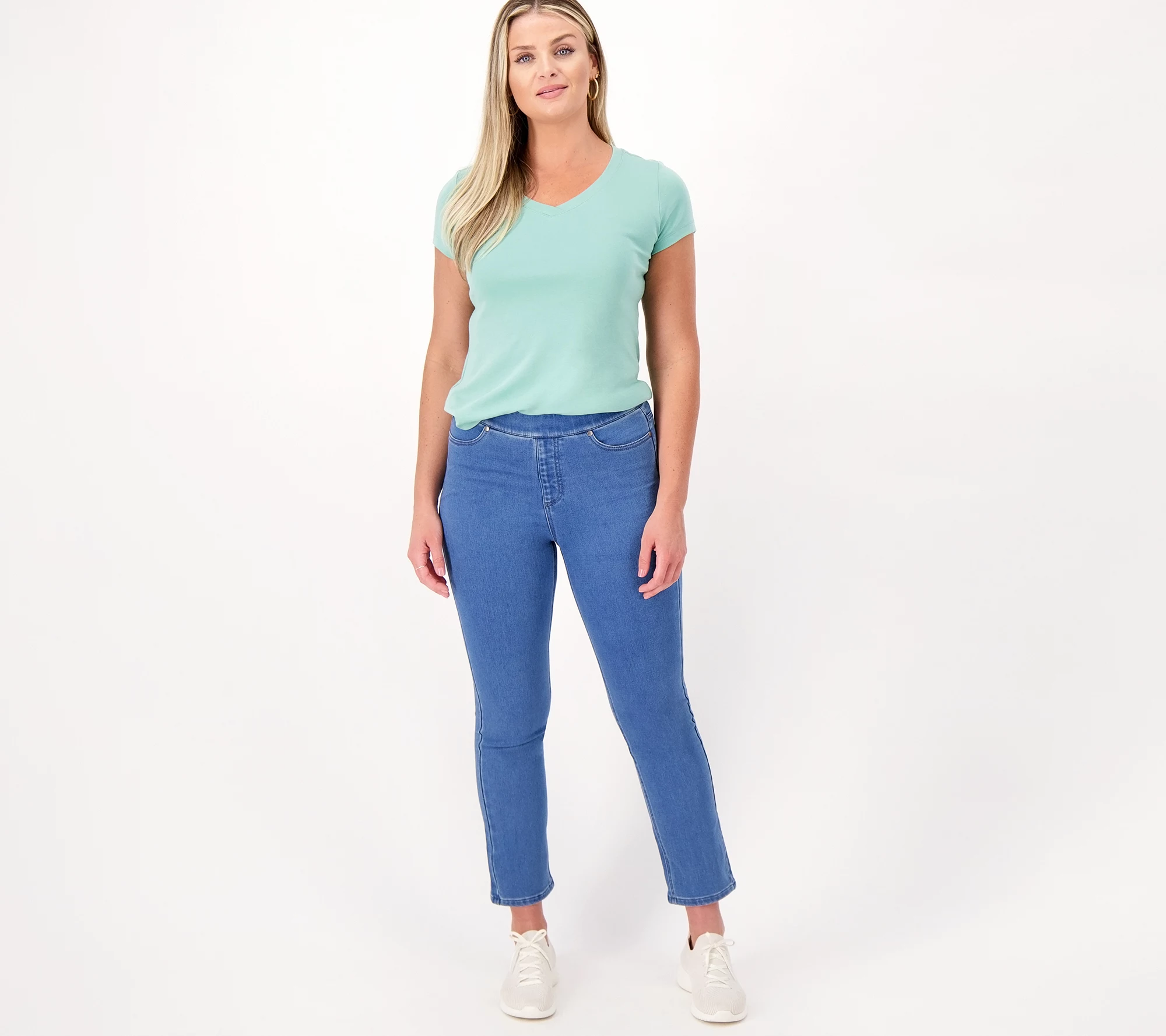 "As Is" Isaac Mizrahi Live Divine Denim Petite Pull On Straight Jeans