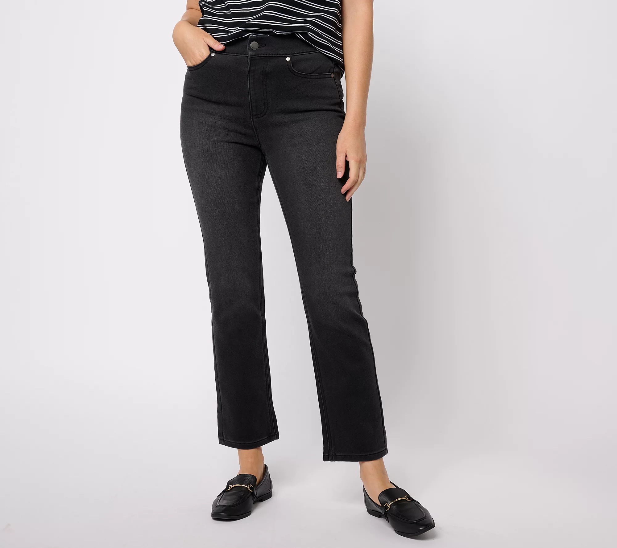 "As Is" Isaac Mizrahi Live! Regular Black Divine Denim Pull On Jeans