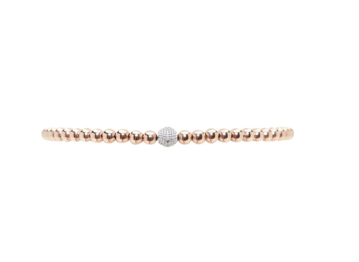 3MM Signature Rose Gold Bracelet with 14K Diamond Bead