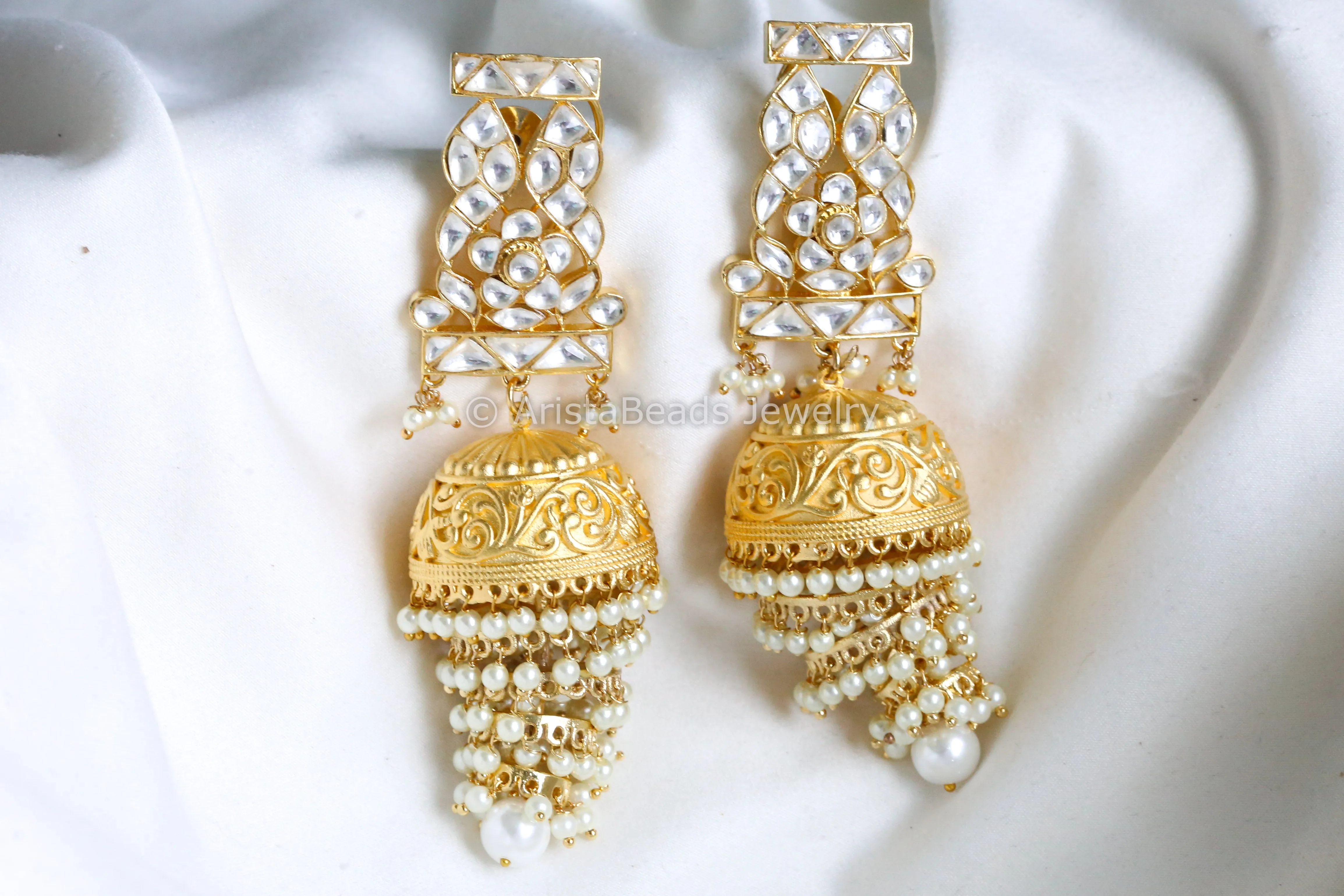 4 Tier Kundan Jhumka Earrings