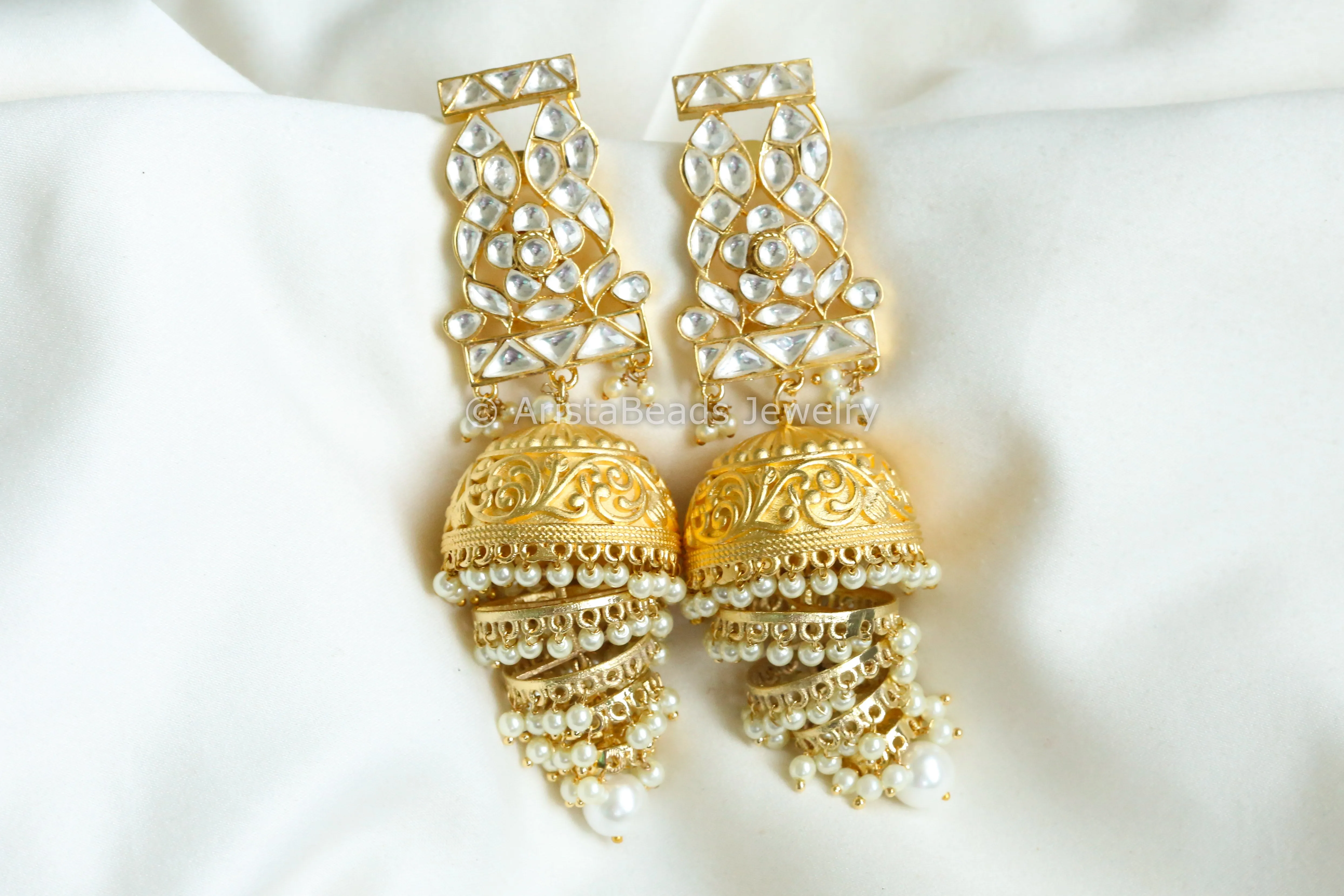 4 Tier Kundan Jhumka Earrings