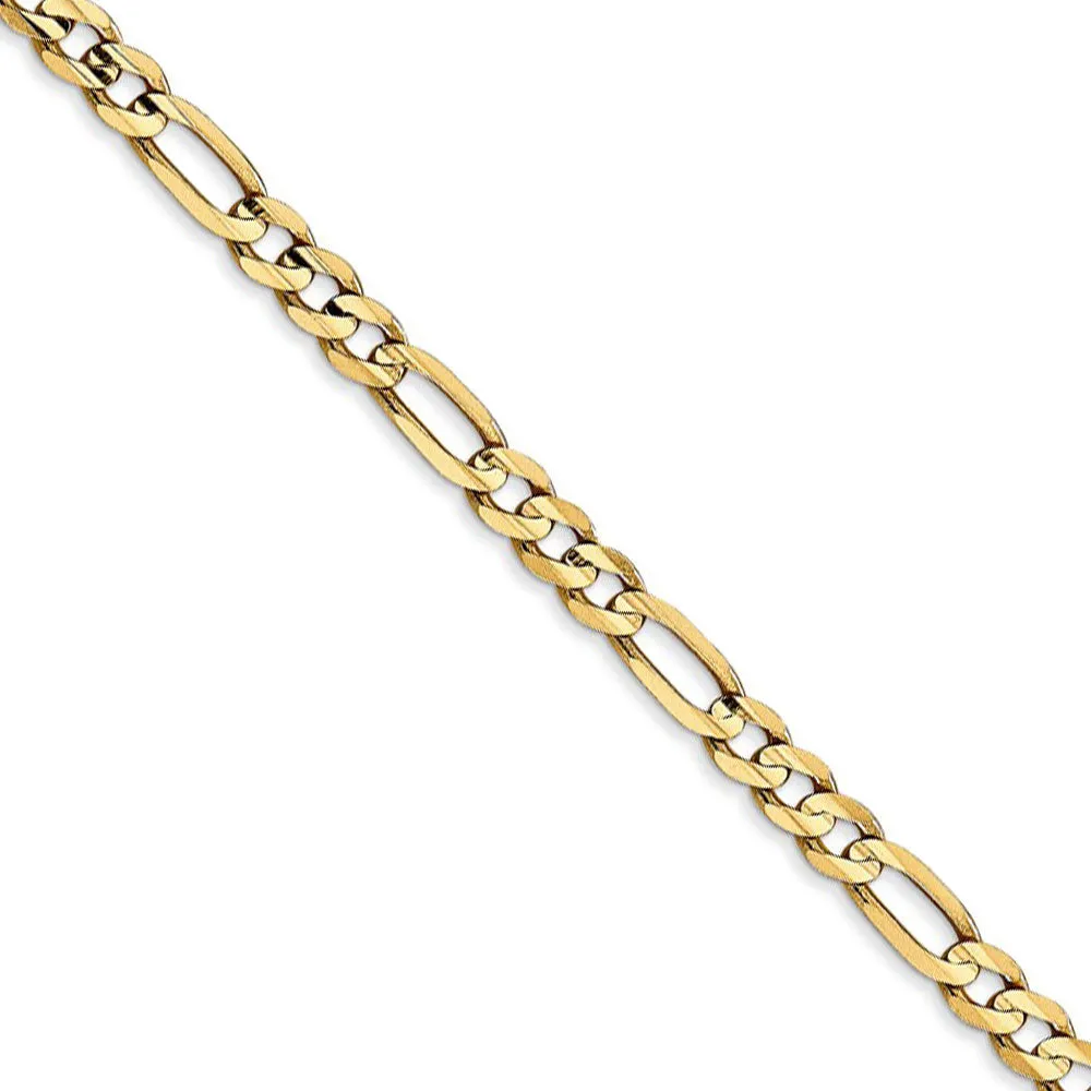 4mm 10k Yellow Gold Solid Concave Figaro Chain Bracelet