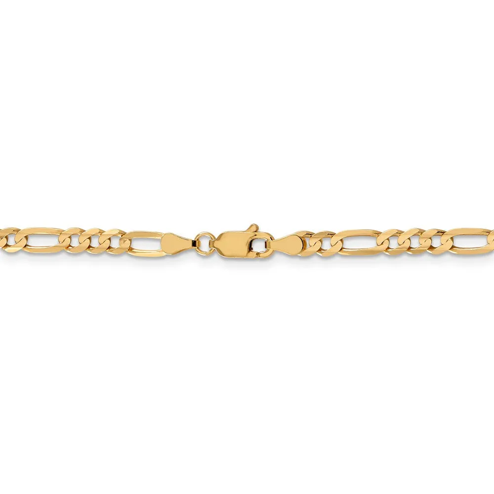 4mm 10k Yellow Gold Solid Concave Figaro Chain Bracelet