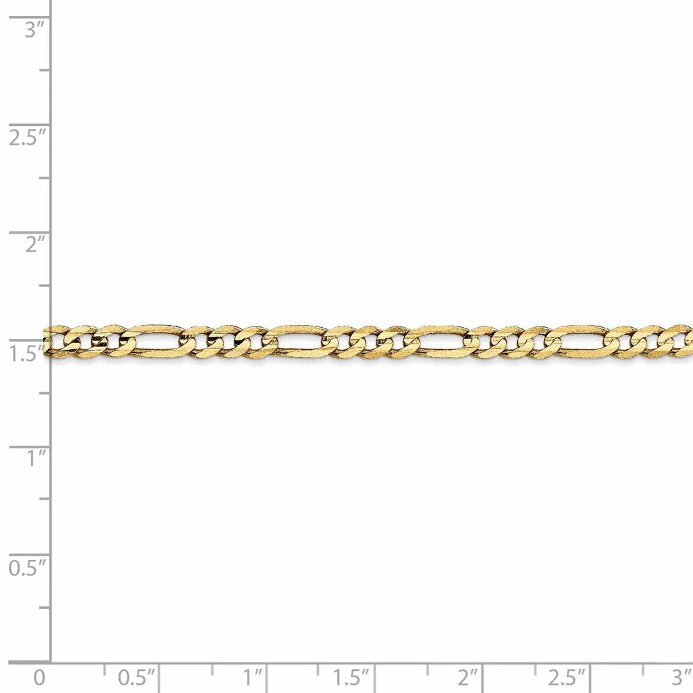 4mm 10k Yellow Gold Solid Concave Figaro Chain Bracelet