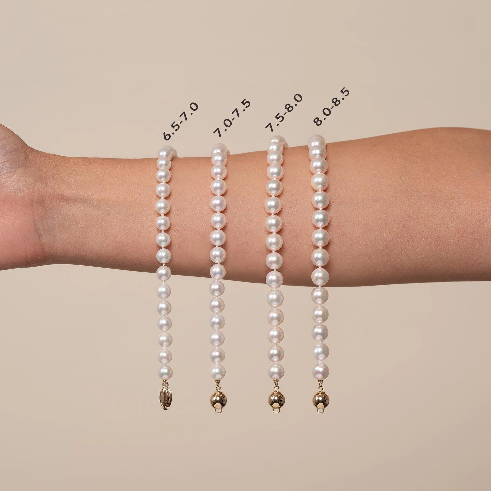 7.0-7.5 mm Double Strand White Akoya AAA Pearl Bracelet