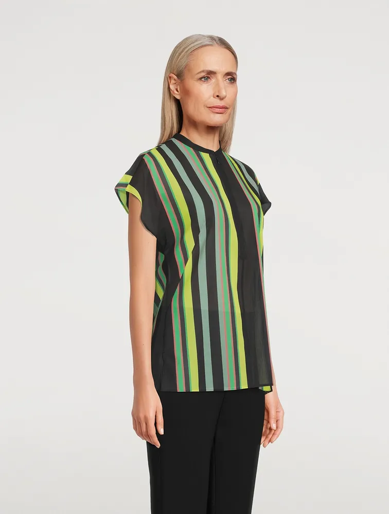 AKRIS Cotton Voile Tunic In Stripe Print