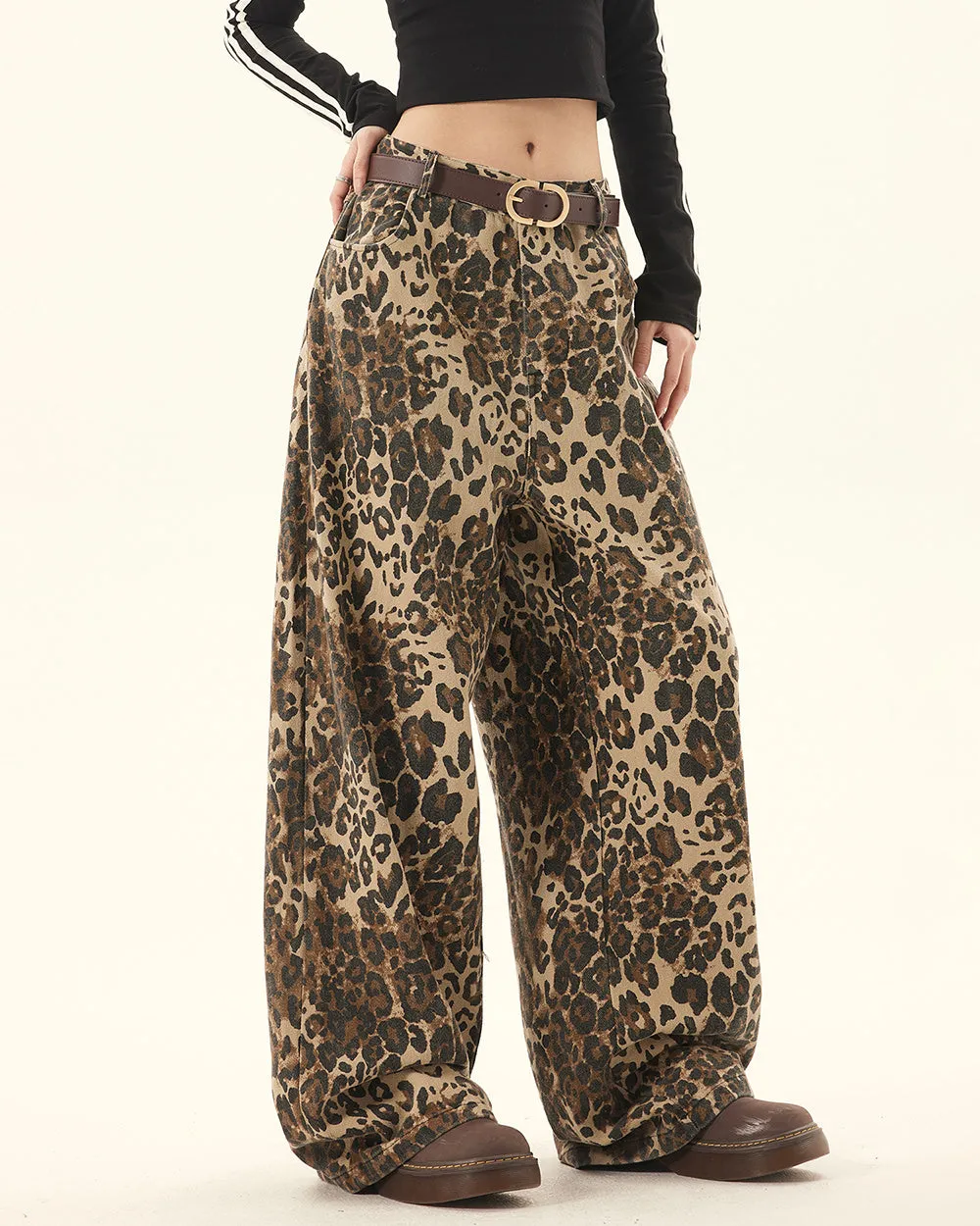 Animal Instincts Leopard Print Wide-Leg Pants