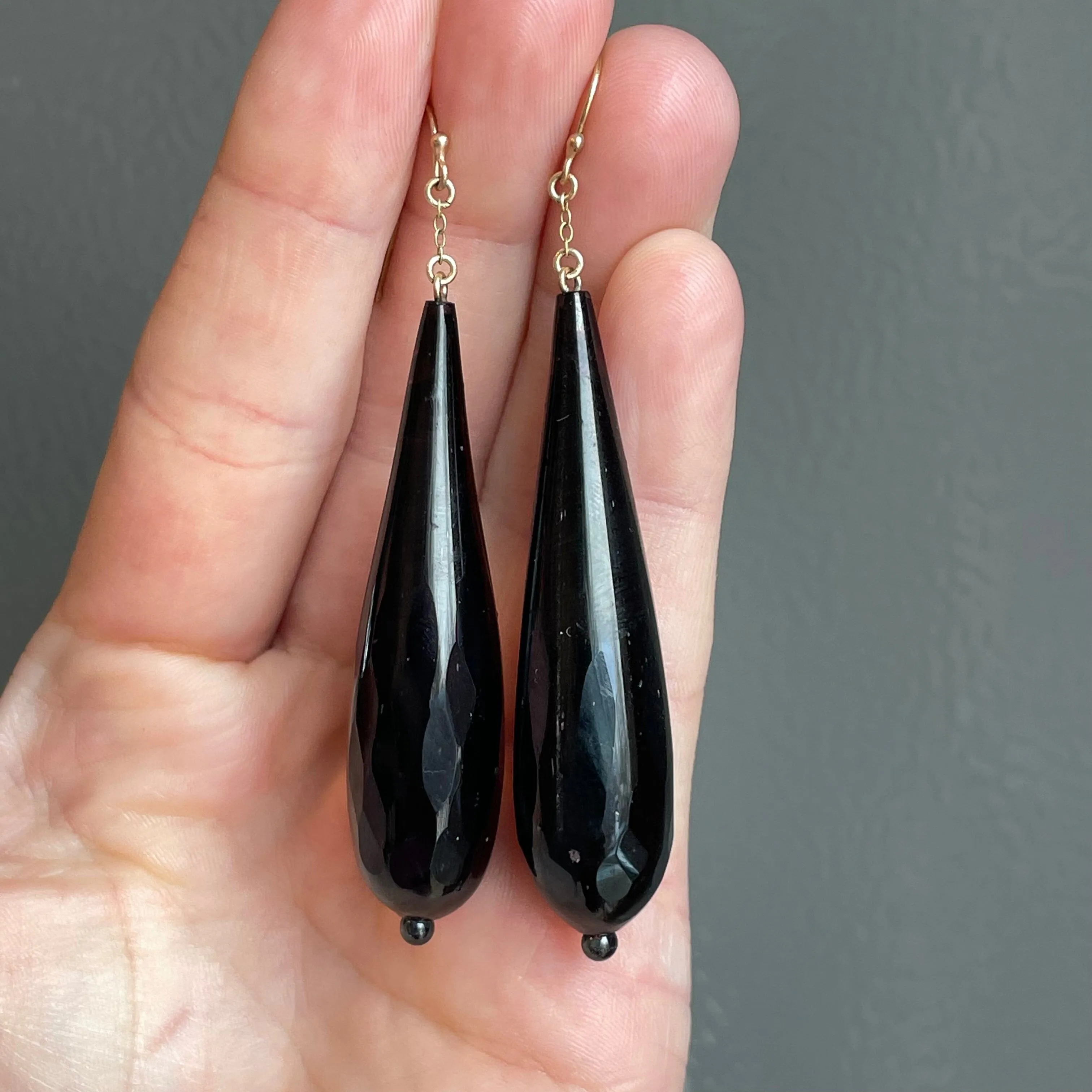 Antique Gold French Jet Mourning Earrings