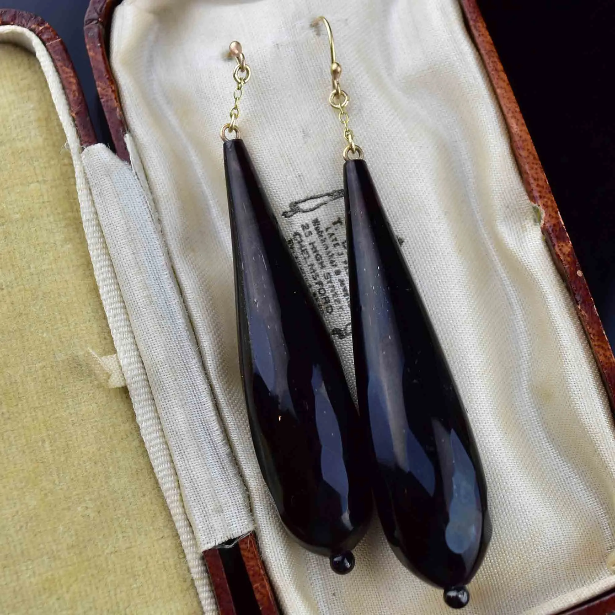 Antique Gold French Jet Mourning Earrings