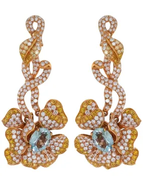 Aquamarine Gold Diamond Flower Earrings