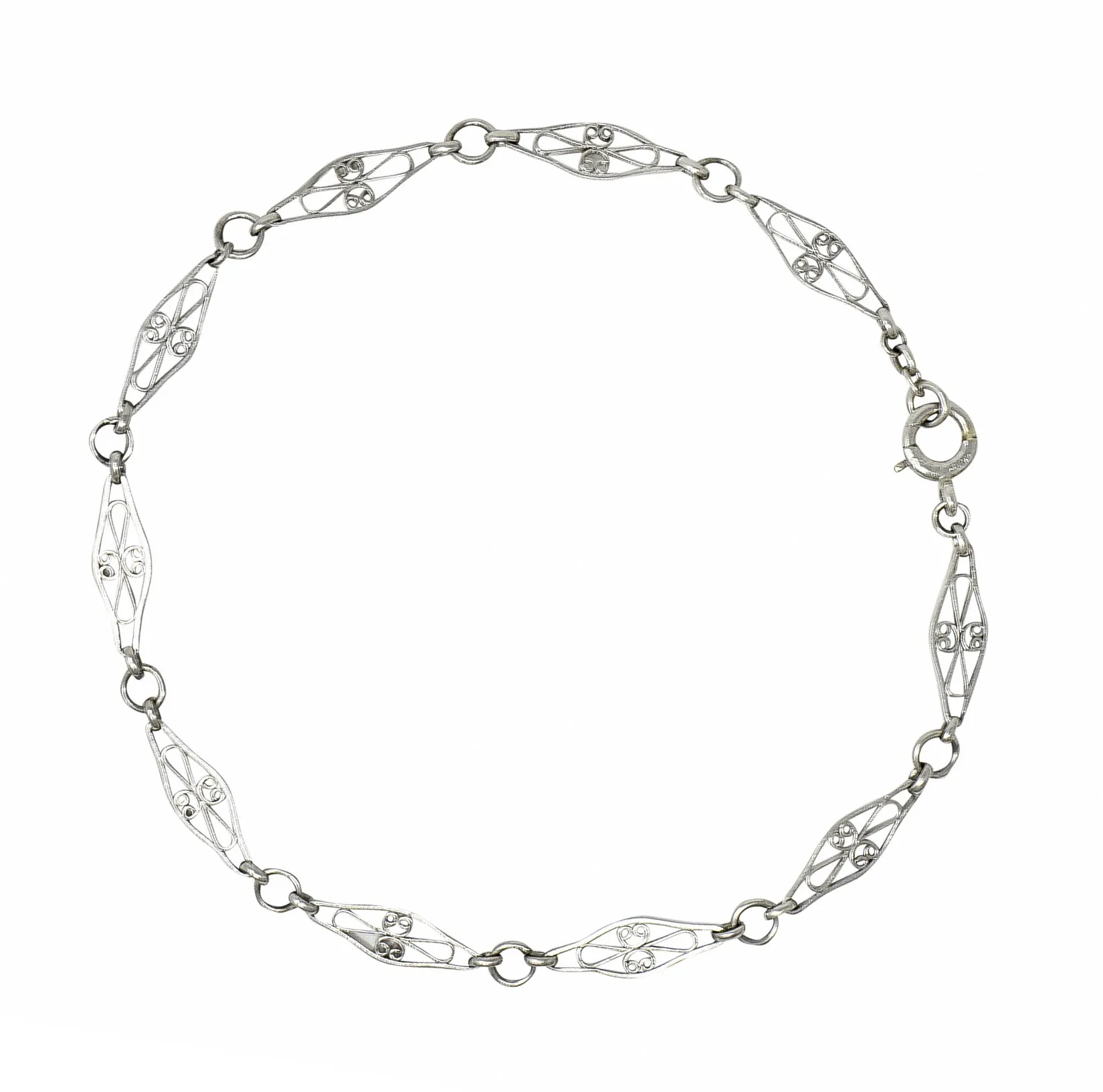 Art Deco Platinum Navette Link Chain Bracelet