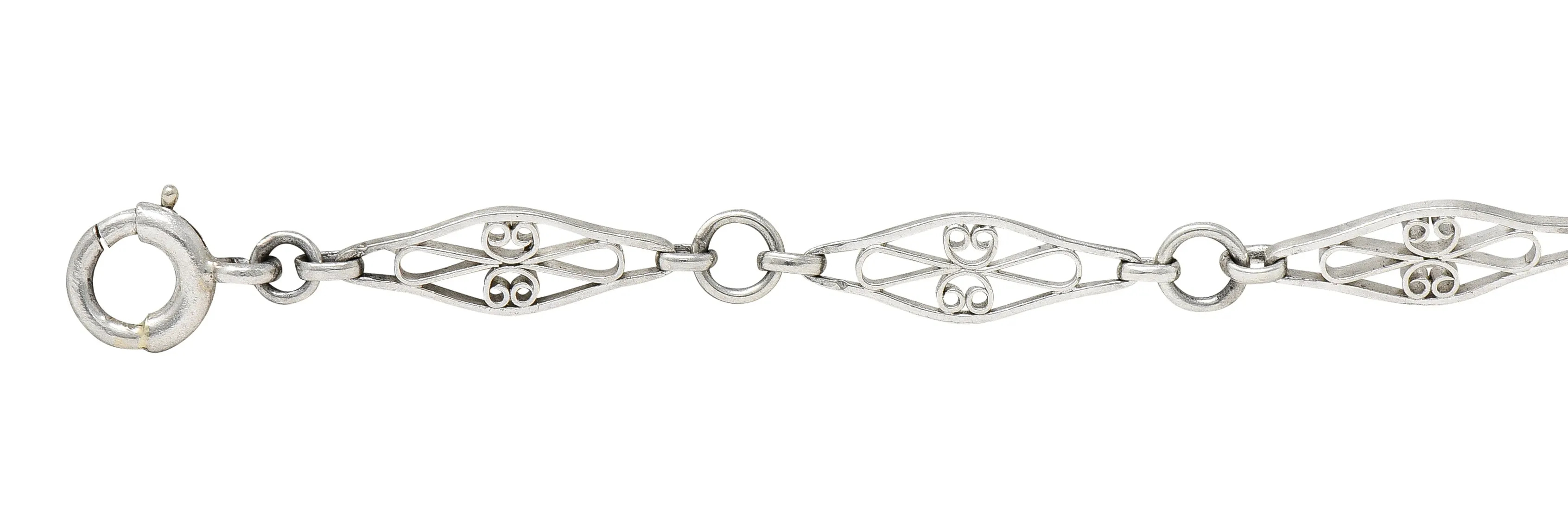 Art Deco Platinum Navette Link Chain Bracelet