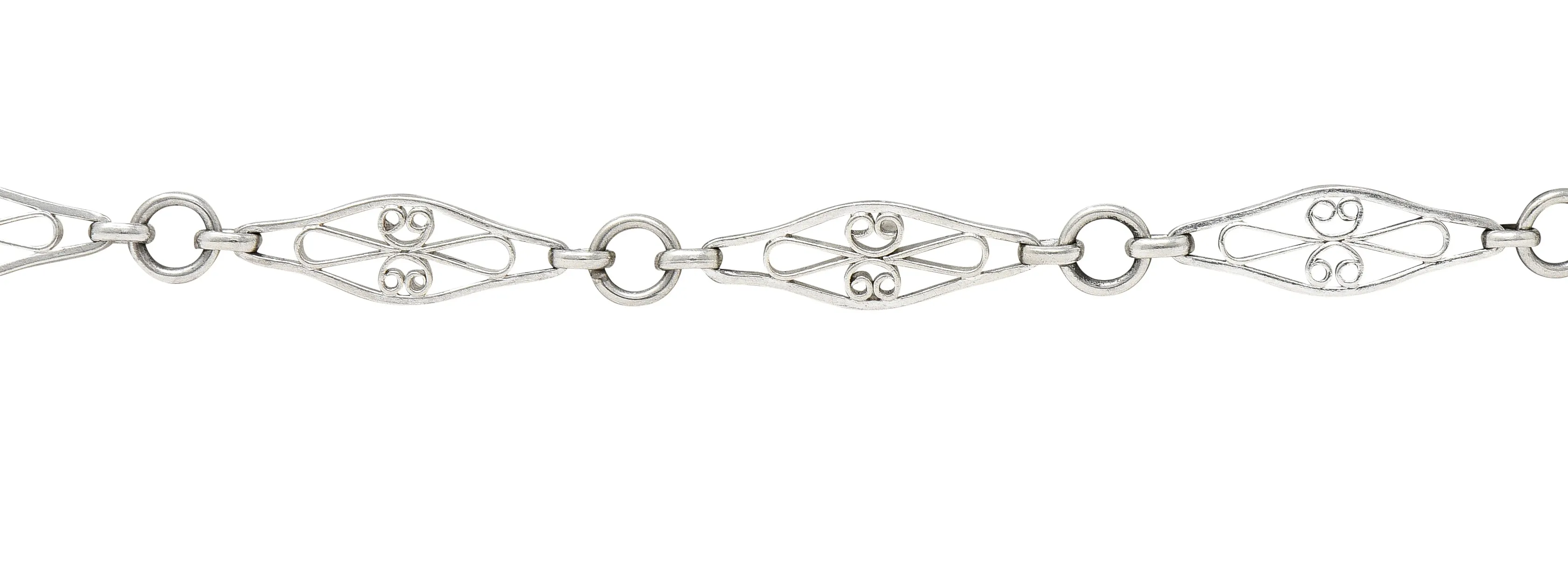 Art Deco Platinum Navette Link Chain Bracelet