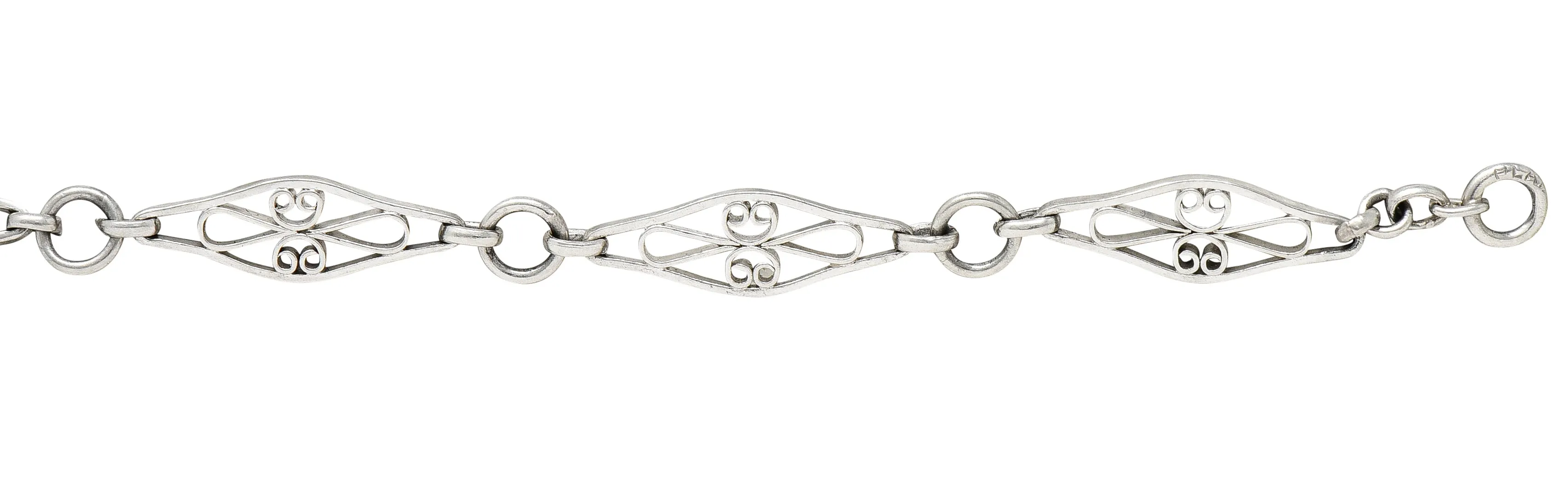 Art Deco Platinum Navette Link Chain Bracelet