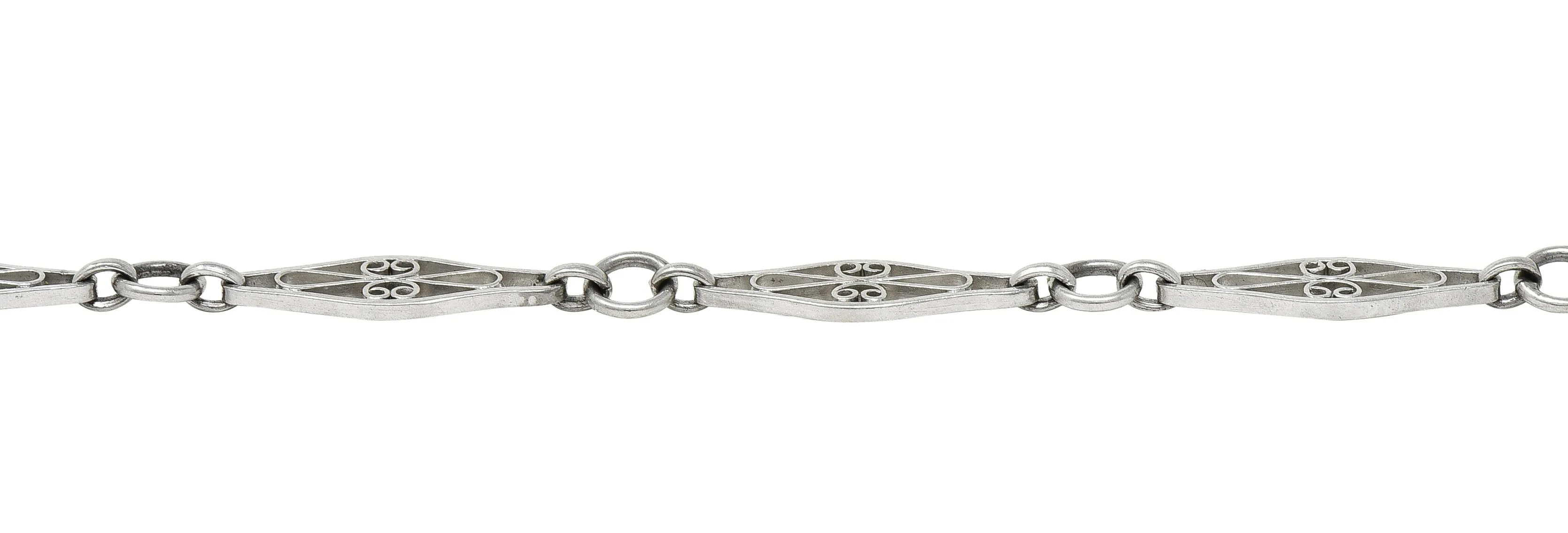 Art Deco Platinum Navette Link Chain Bracelet