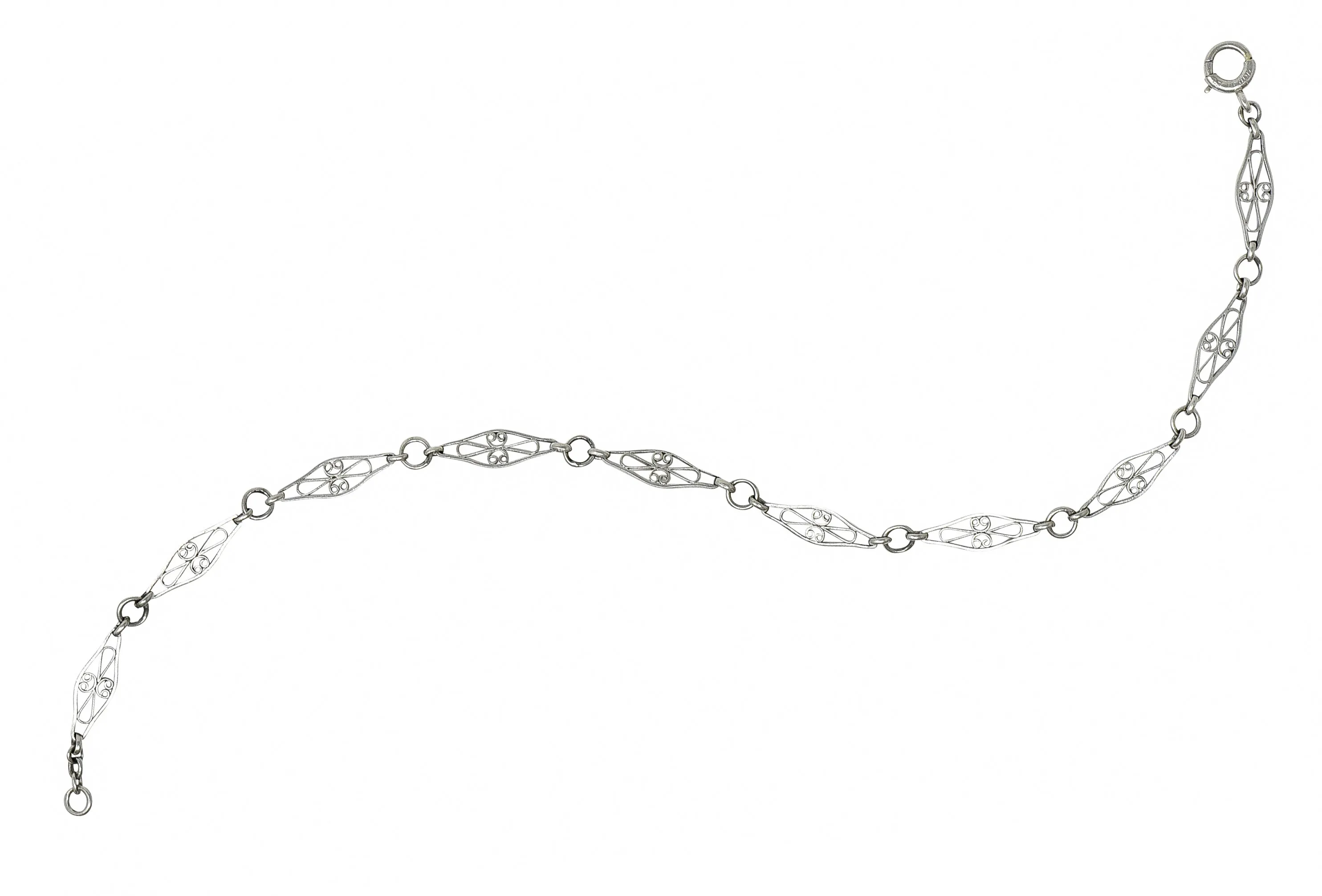 Art Deco Platinum Navette Link Chain Bracelet