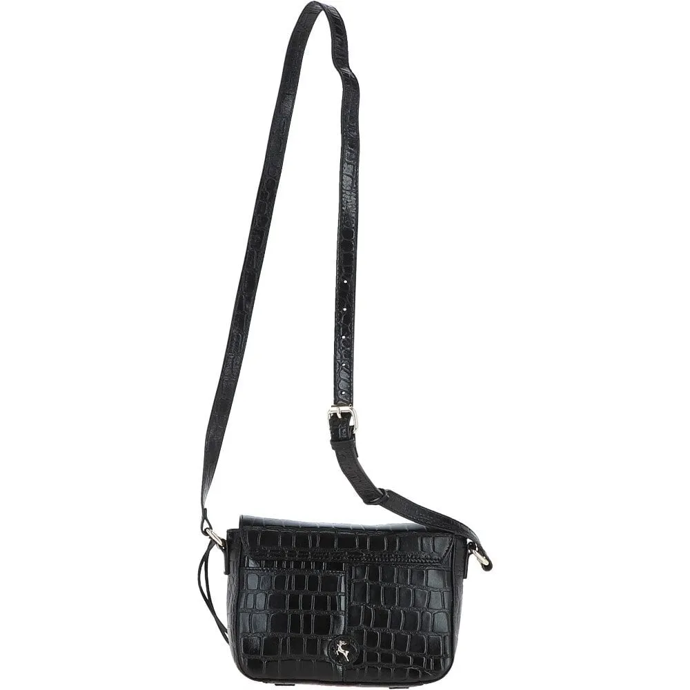 Ashwood Crocodile Print Cross Body Bag Black/croc: C-50 Croc