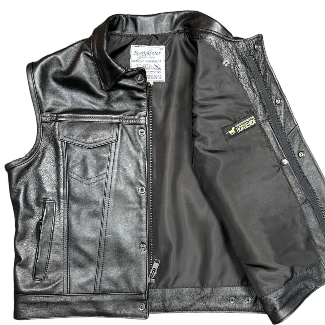 BECK 501 Trucker Style Genuine Horsehide Motorcycle Vest - Chestnut Brown