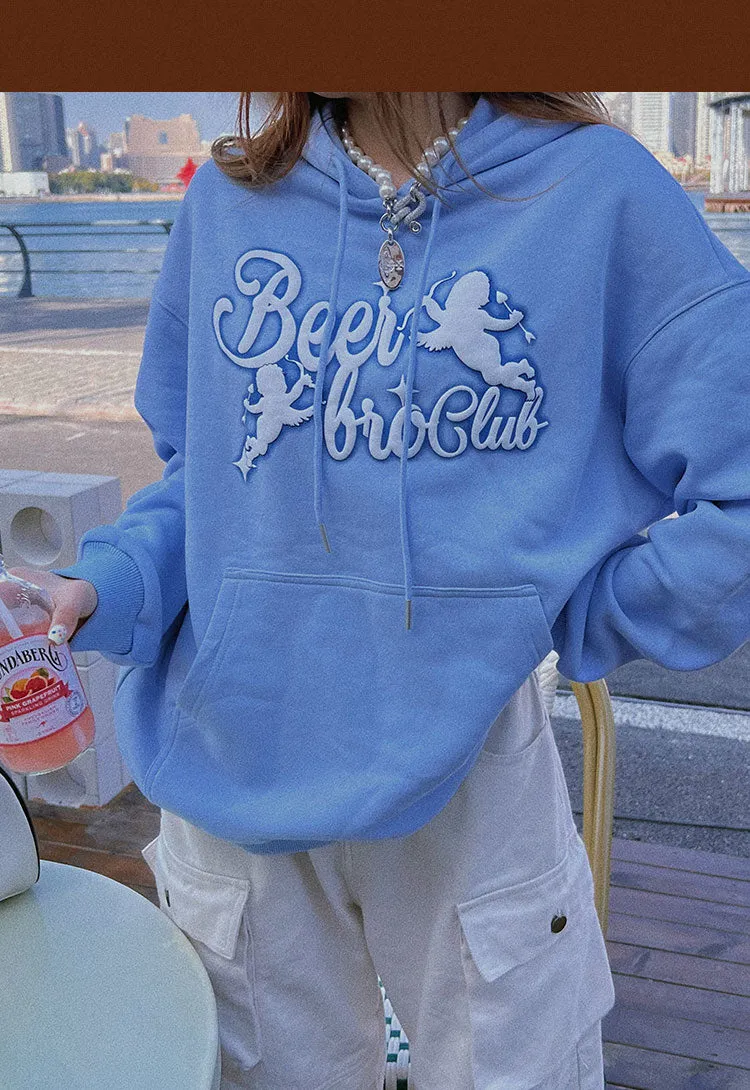 Beerbro Club Graphic Letter Print Long Sleeve Hoodie