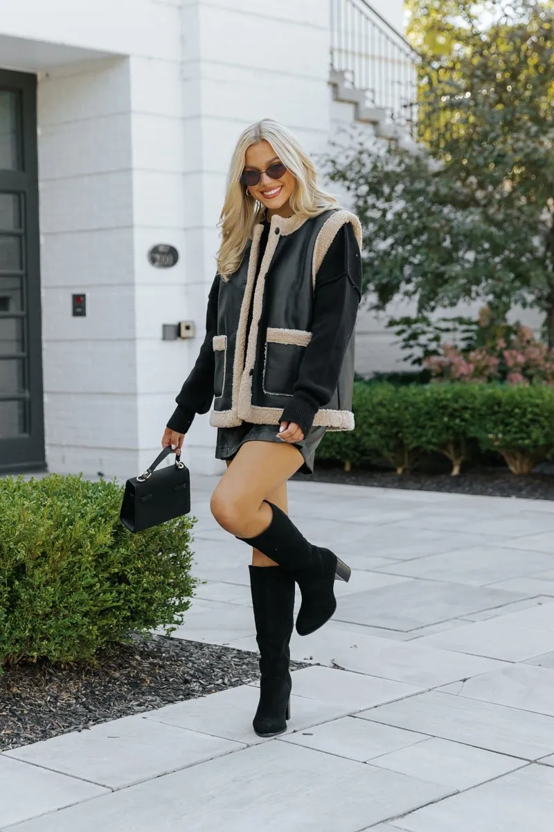 Black and Tan Sherpa Button Up Vest