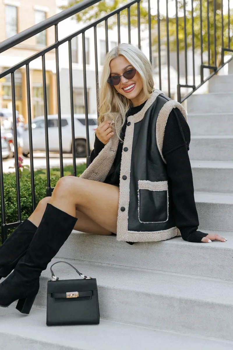 Black and Tan Sherpa Button Up Vest