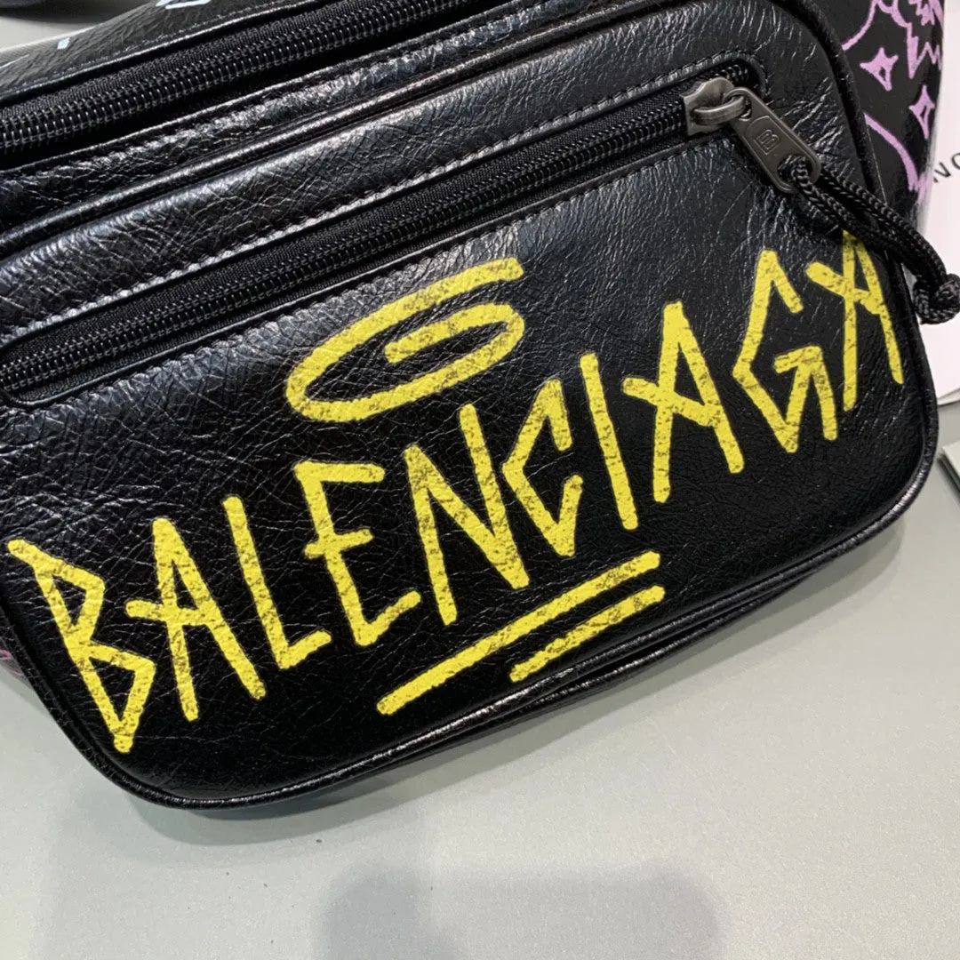 Black Leather Waist Bag & Colorful Logo 2024