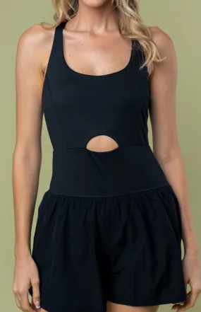 Black Sleeveless Front Keyhole Athletic Romper