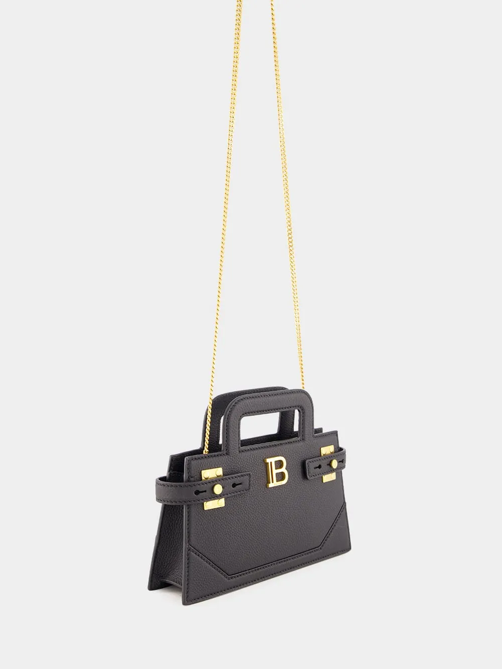 Black Small B-Buzz Top Handle Bag in Grained Leather