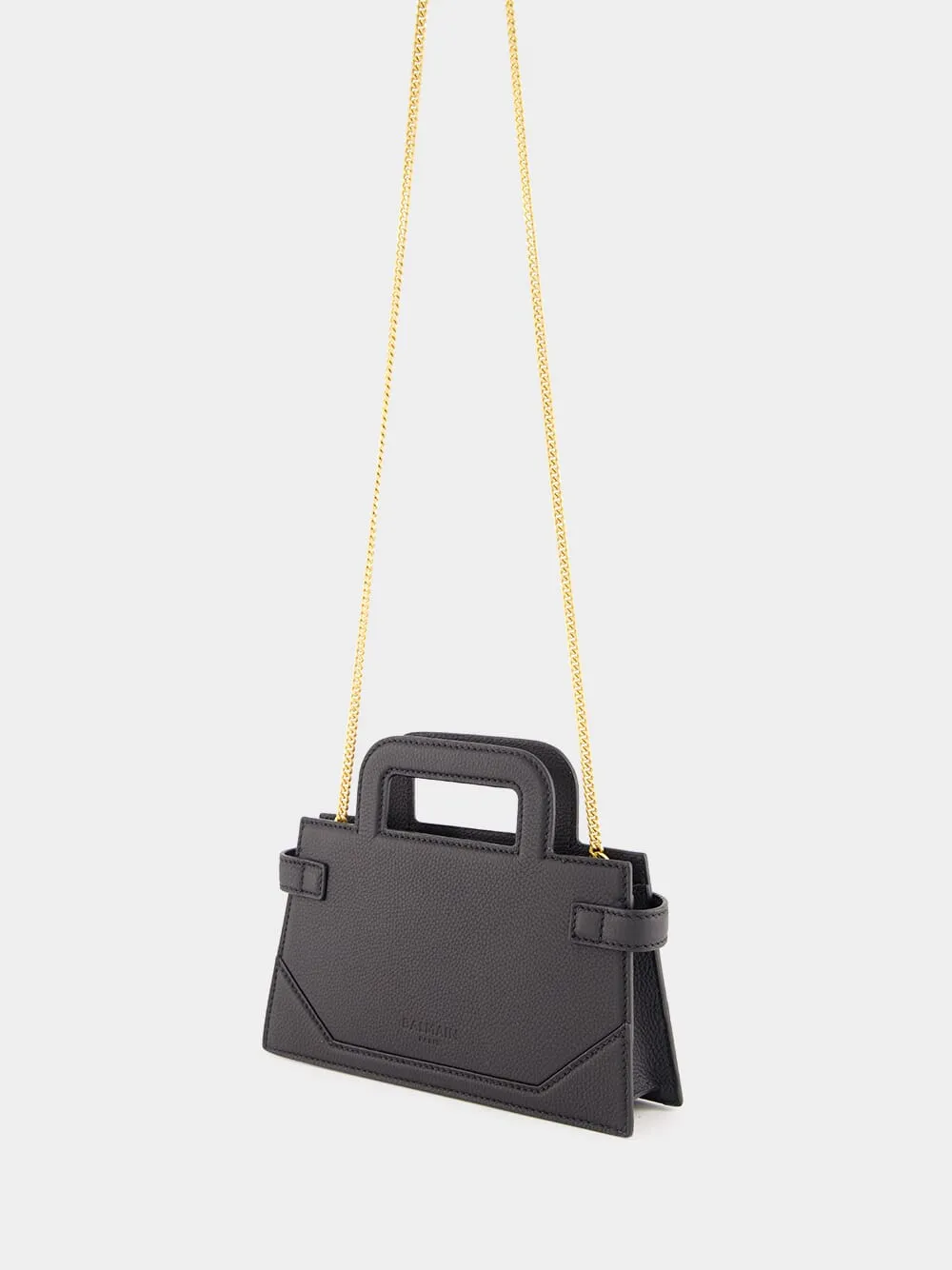 Black Small B-Buzz Top Handle Bag in Grained Leather