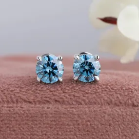 Blue Round Solitaire Stud Earrings