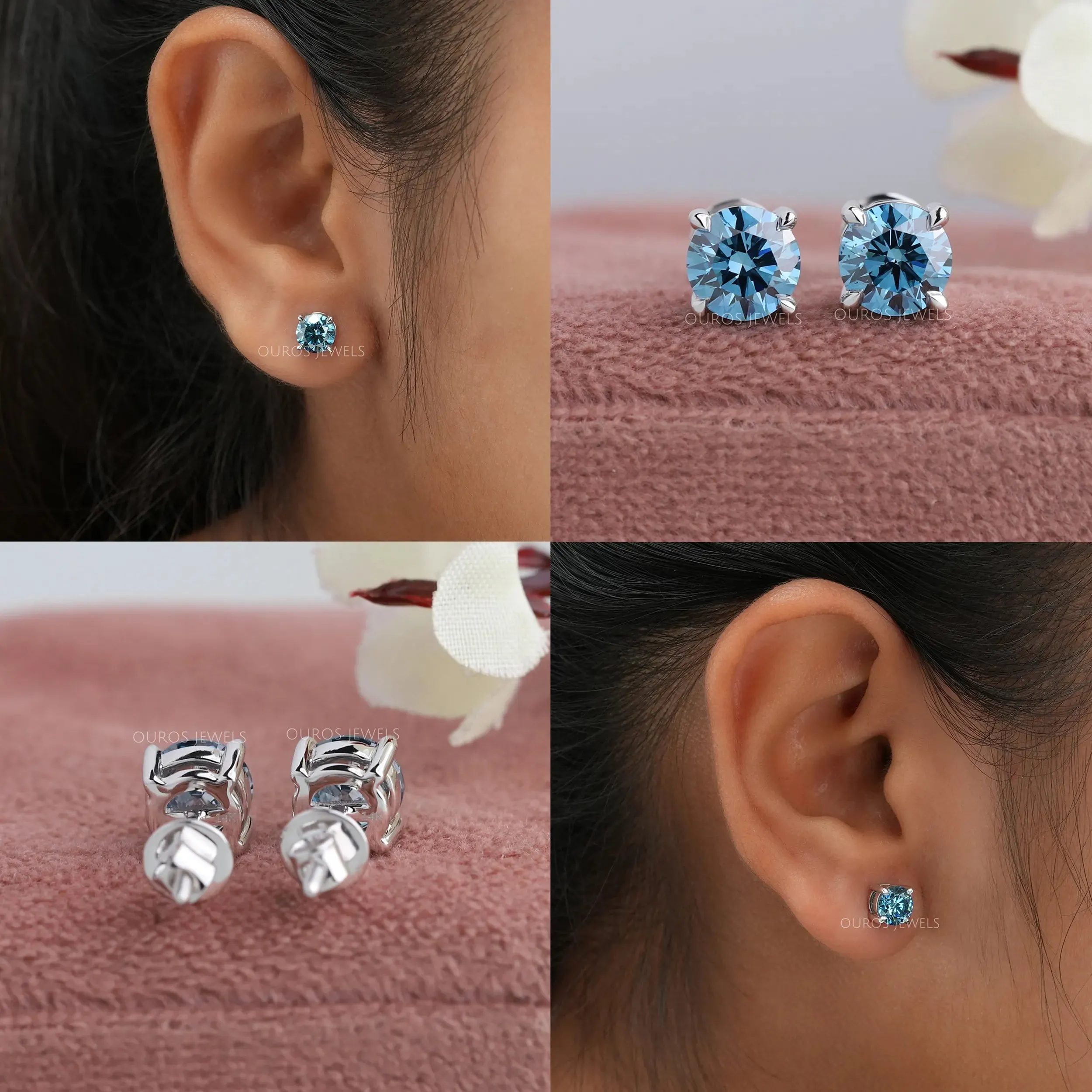 Blue Round Solitaire Stud Earrings