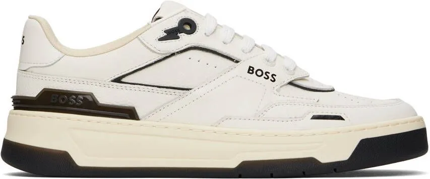 BOSS White & Black Leather Sneakers