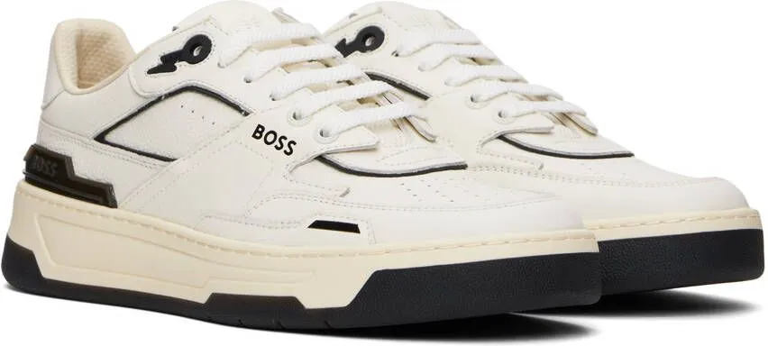 BOSS White & Black Leather Sneakers