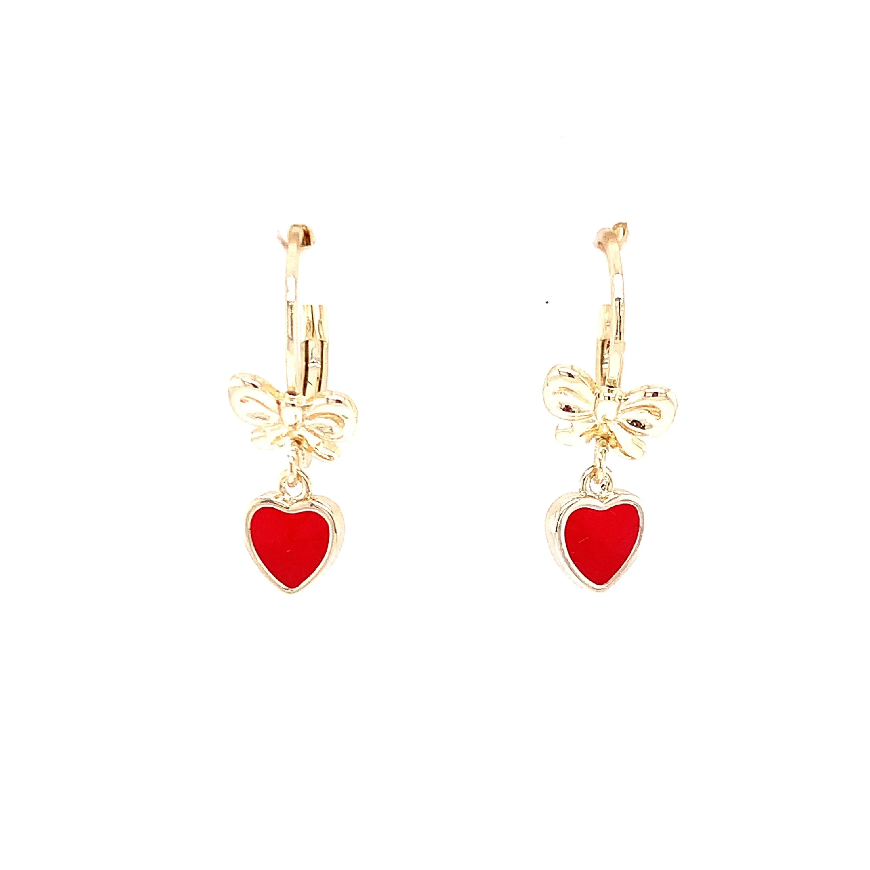 Bow and Heart Enamel Earrings