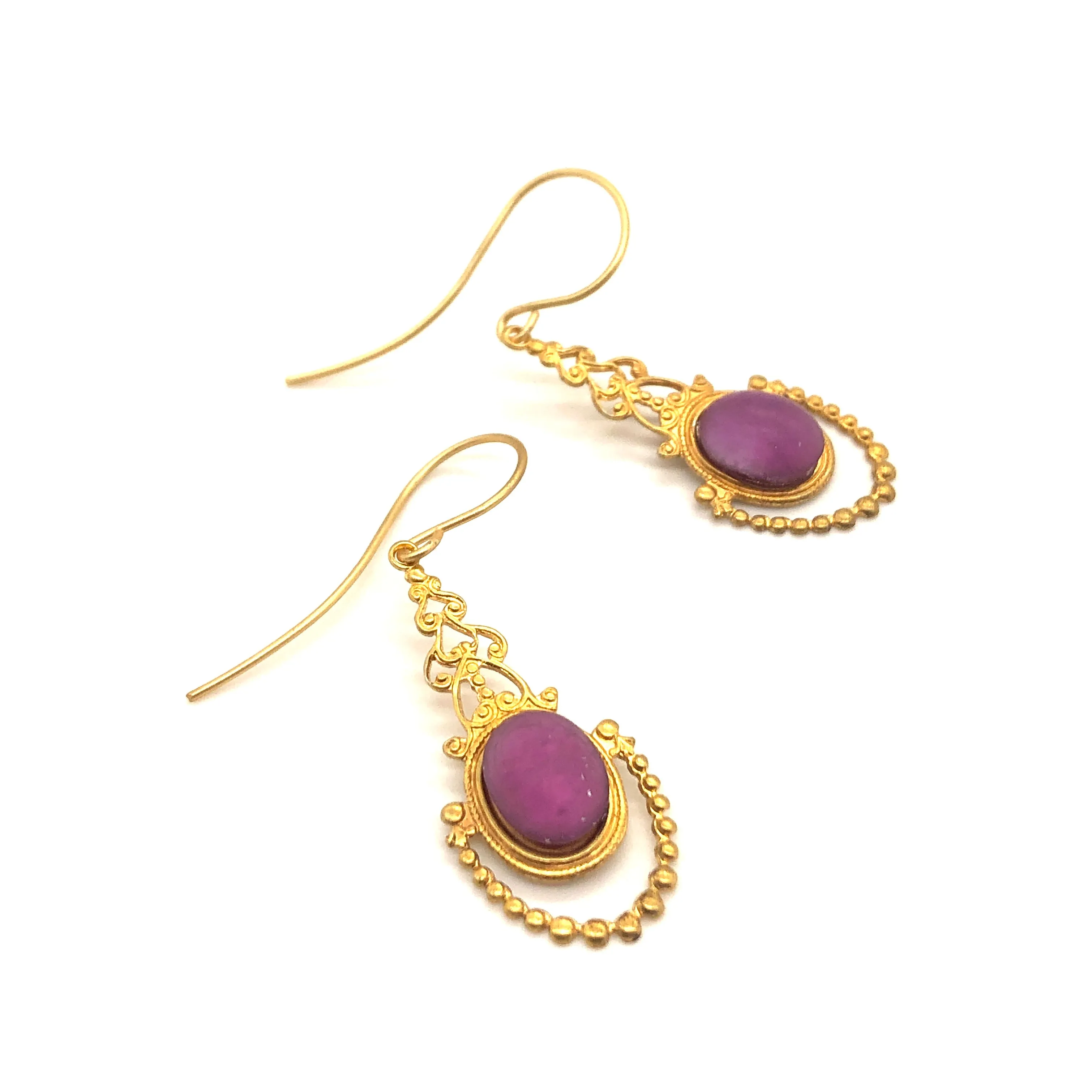 Bridgershire Earrings Violet Foil Glass & Matte Gold